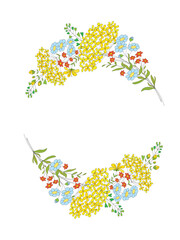 Floral flowers frames.  Botanical clip art. Wildflowers wreath skethc.Vector  line drawn leaves and branches frames. Template for wedding invitation