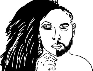 Trans sexual person sketch trans gender represented as a half female half male