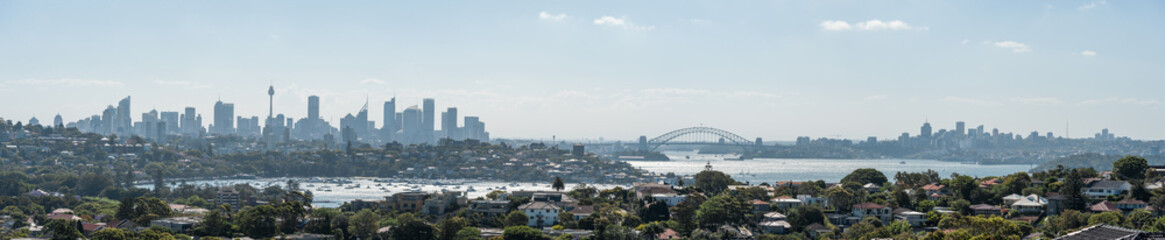 Sydney Harbour and Opera House. Cityscape. Darling Point, Point Piper, Harbour Bridge, panorama
