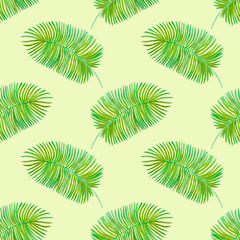 Seamless watercolor pattern with palm leaves.