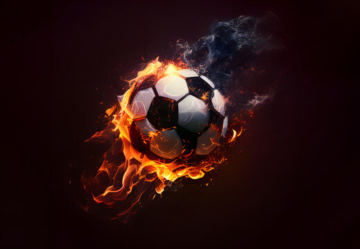 soccer ball on fire on a black background. realistic style