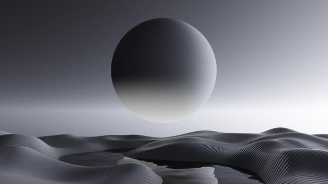 3D render animation of round full moon rising over horizon