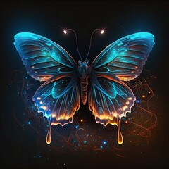 Colorful Butterfly, glowing, flying, beautiful, AI