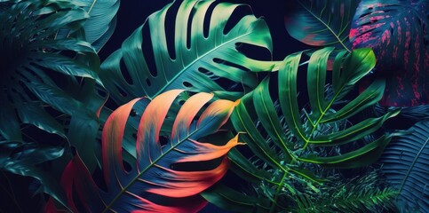 Close up of Tropical Leaves with Vivid Colors