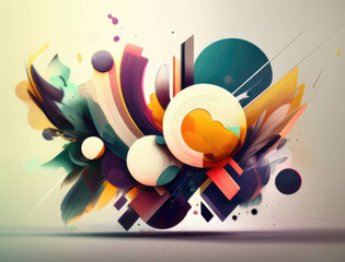 A captivating blend of shapes and hues blur together to form an exquisite abstract piece. AI generation.