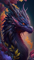 colorful dragon in the night, wall art, painting