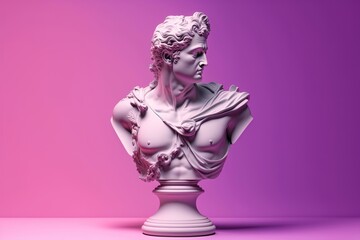 Naklejka premium Creative statue bust on pastel background. AI generation