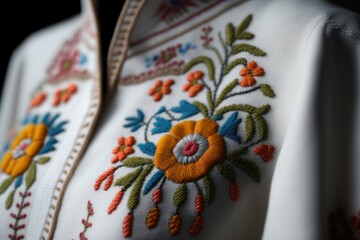 Fototapeta premium Embroidery. Handmade vyshivanka shirt, traditional ethnic ukrainian style. AI generation