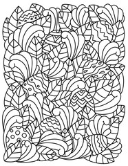 Fototapeta premium Easter egg hunt, activity coloring page with eggs and tufts of grass