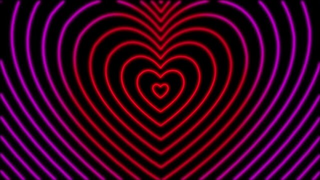 beautiful abstract radio wave in black background. red glow heart Loops in Black background. Graphic wave pattern technology background. Seamless loop 4k.