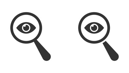Eye icon. View icon. Sneak peek. Spying, spy, watch. Magnifying glass