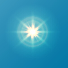 Vector yellow sun with rays on a blue background. vector. summer banner