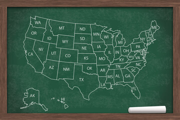 Map of the USA on a chalkboard