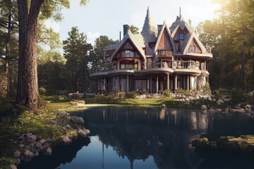 Fototapeta premium House in the woods. Generative AI