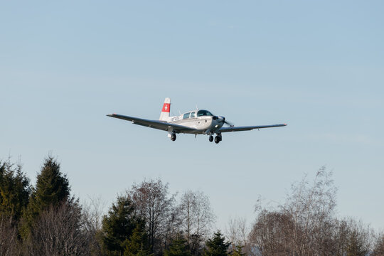 Mooney M20K-231 airplane arrival in Wangen-Lachen in Switzerland 13.2.2022