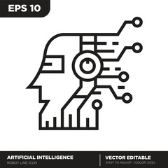 Artificial intelligence. Robot head outline icon. Editable Vector
