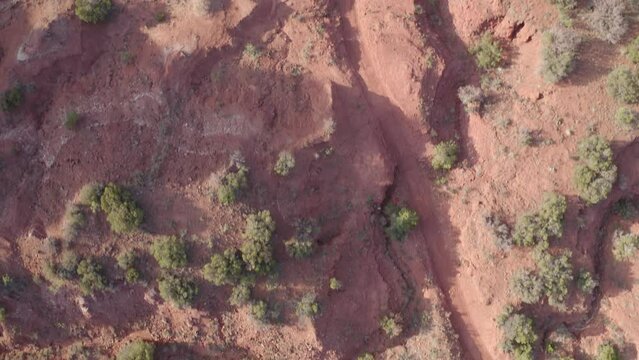 Birds eye view of west Texas desert landscape in Caprock Canyons state park - 4K Drone
