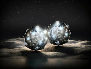 Gleaming diamond earrings reflecting the light like the stars in the night sky. Lifestyle concept. AI generation.