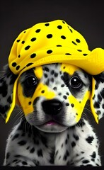 Cute Puppy with Yellow Hat and Polka Dots AI Generative
