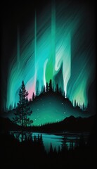 Obraz premium Iullustration of landscape under northern lights, made with generative ai