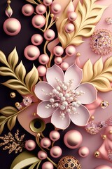Beautiful floral and pearls background, made with generative ai
