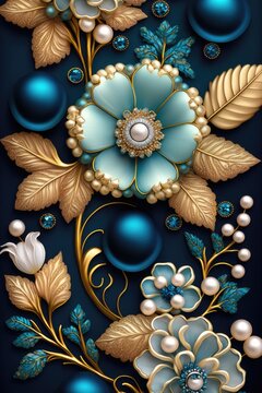 Beautiful floral and pearl background, made with generative ai