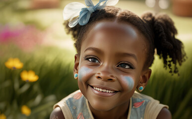 Happy Girl with face painted created with Generative AI technology