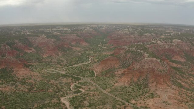 Panoramic view of vast canyon landscape at Caprock Canyons State Park in west Texas - 4K Drone