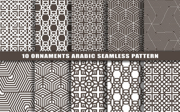 10 arabic seamless patterns. set of islamic background ornaments. Vector illustration.