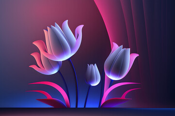 Beautiful purple tulips on a dark background. Vector illustration.. Generative AI technology.