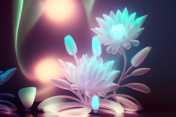 Beautiful lotus flowers on a dark background. 3d rendering. Generative AI technology.
