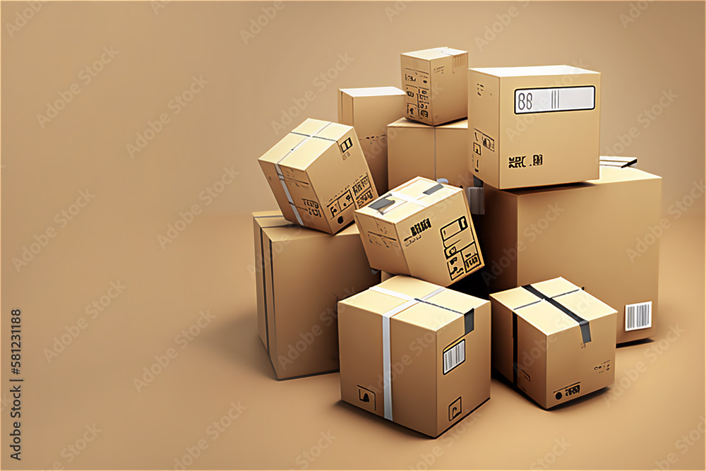 Poster realistic cardboard boxes parcel packaging copy space. generative ai