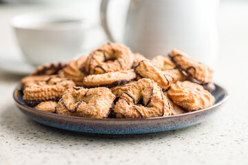 Assorted various cookies. Sweet biscuits on plate.