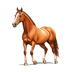 Obraz na płótnie Canvas Watercolor Children Book Illustrations, Beautiful brown horse trotting with white background, created with Generative AI technology 