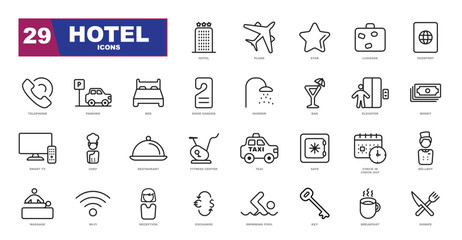 Hotel line icons collection.