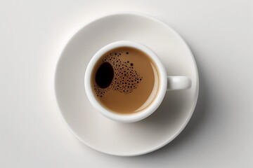 Fototapeta premium Brown Coffee in Mug on White Table. Top View.