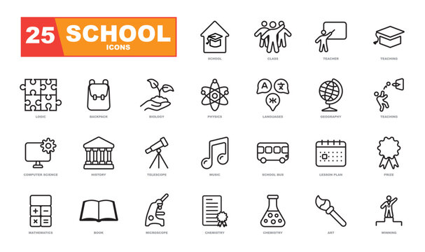 School outline icons collection.
