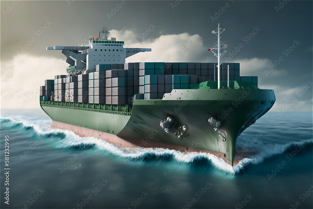 Poster logistic, worldwide shipping and fright ship transportation concept. global business logistic import