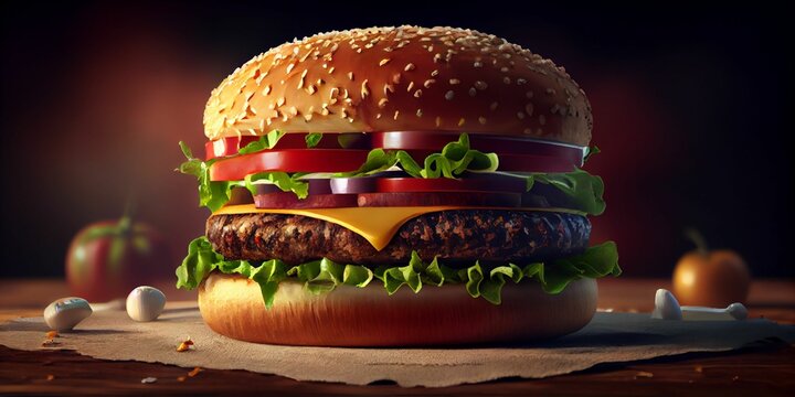 Delicious hamburger, with chese and salad