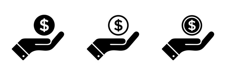  Money in hand vector icons set