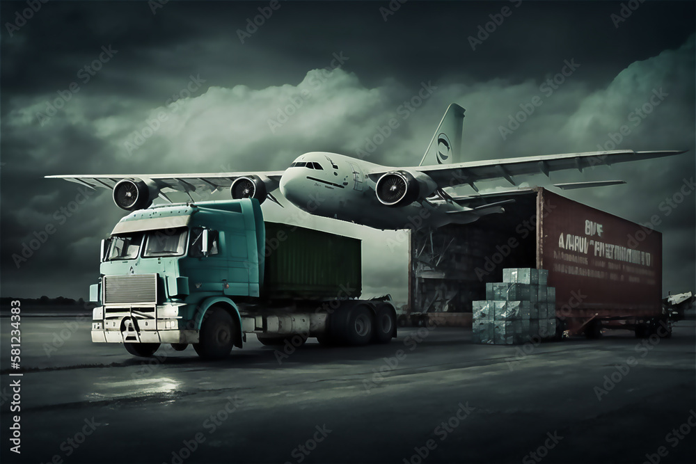 Poster logistic, worldwide shipment and fright transportation concept. global business logistic import expo