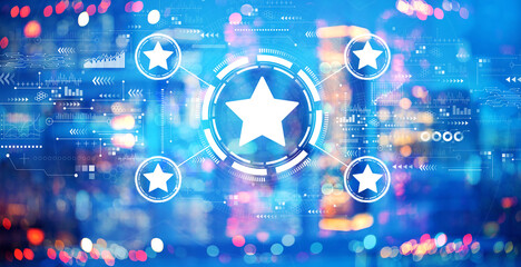 Rating star concept with blurred city lights at night