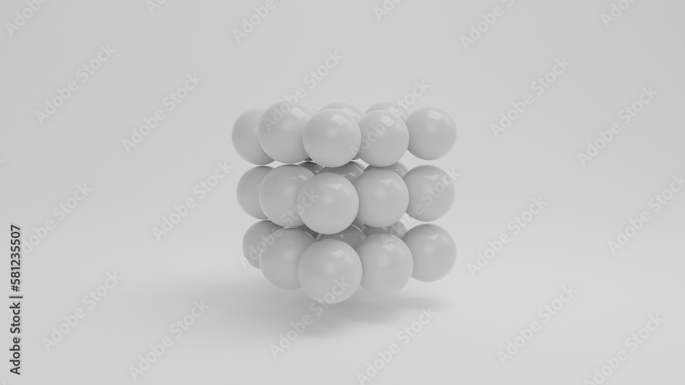 Fototapete 3d rendering of a set of identical white balls. the spheres are arranged in order and form a cube. a