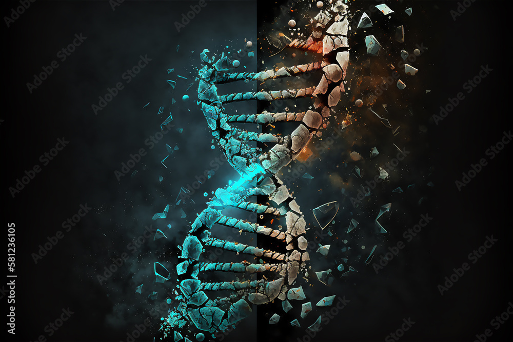 Poster DNA helix illustration structure in different colour. generative ai.