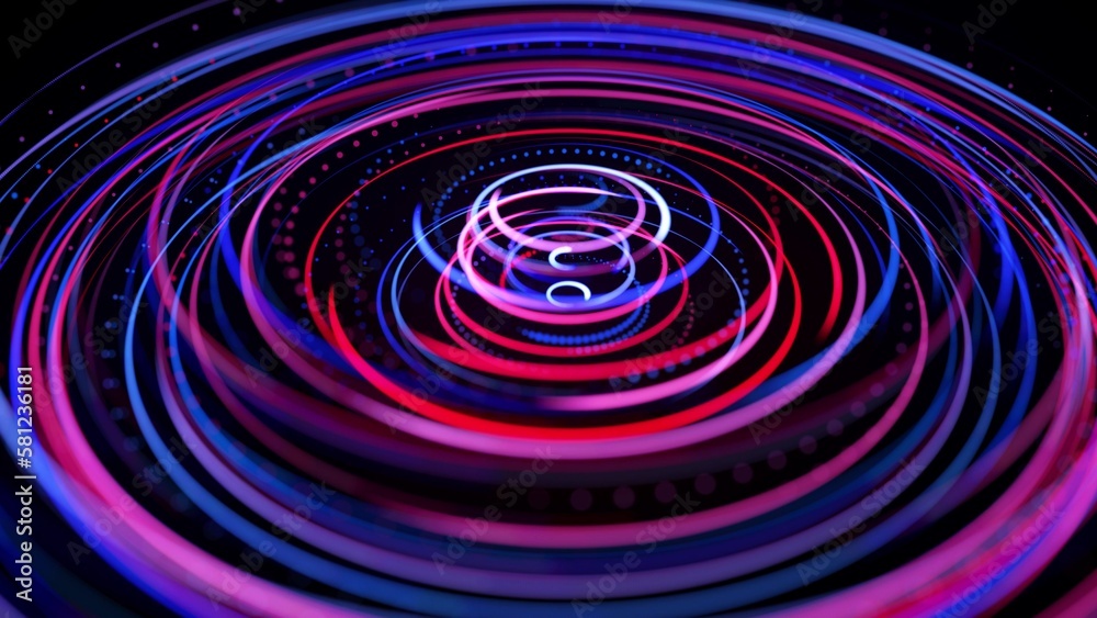 Wall mural 3d render. light flow form ring structure. light effect as abstract background with light trails, st