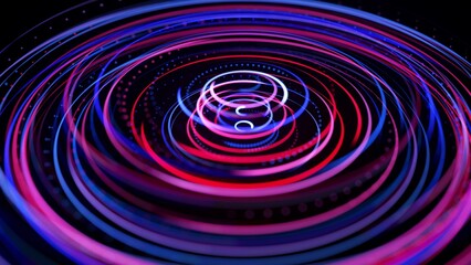 3d render. Light flow form ring structure. Light effect as abstract background with light trails, stream of multicolor neon lines in space form rings. Modern trendy motion design background.