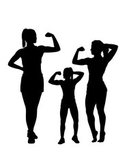 Strong girl showing her biceps silhouette, bodybuilding pose gym sport training black shadow