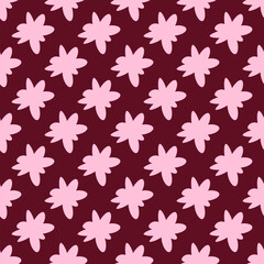 Vector seamless pattern of pink flower on dark violet background. Suitable for web sites, textile, fabric, wallpapers