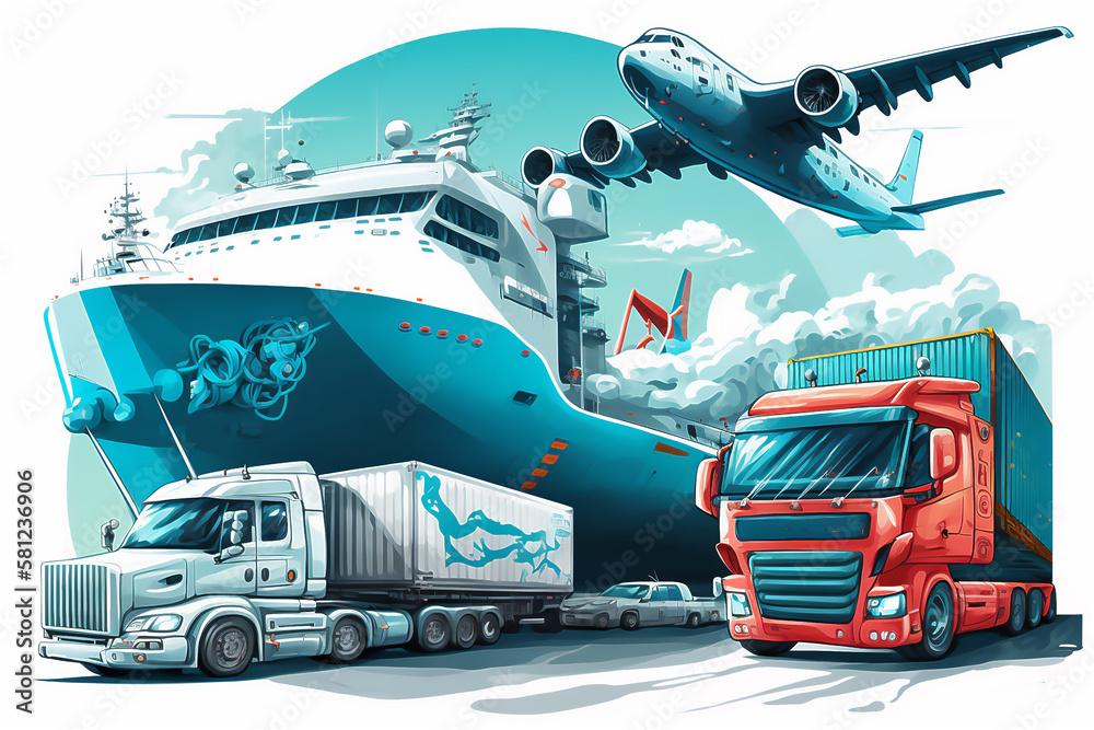 Poster logistic, worldwide shipping and fright transportation concept. global business logistic import expo