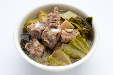Pork rib soup with pickled cabbage or mustard greens